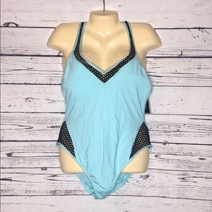 Kenneth Cole NWT Size XL Blue Mesh Tummy Control One Piece Bathing Suit Swimsuit